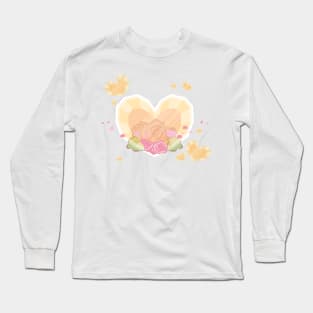 Pink Rose Floral Valentine Heart Shaped Crystals Long Sleeve T-Shirt